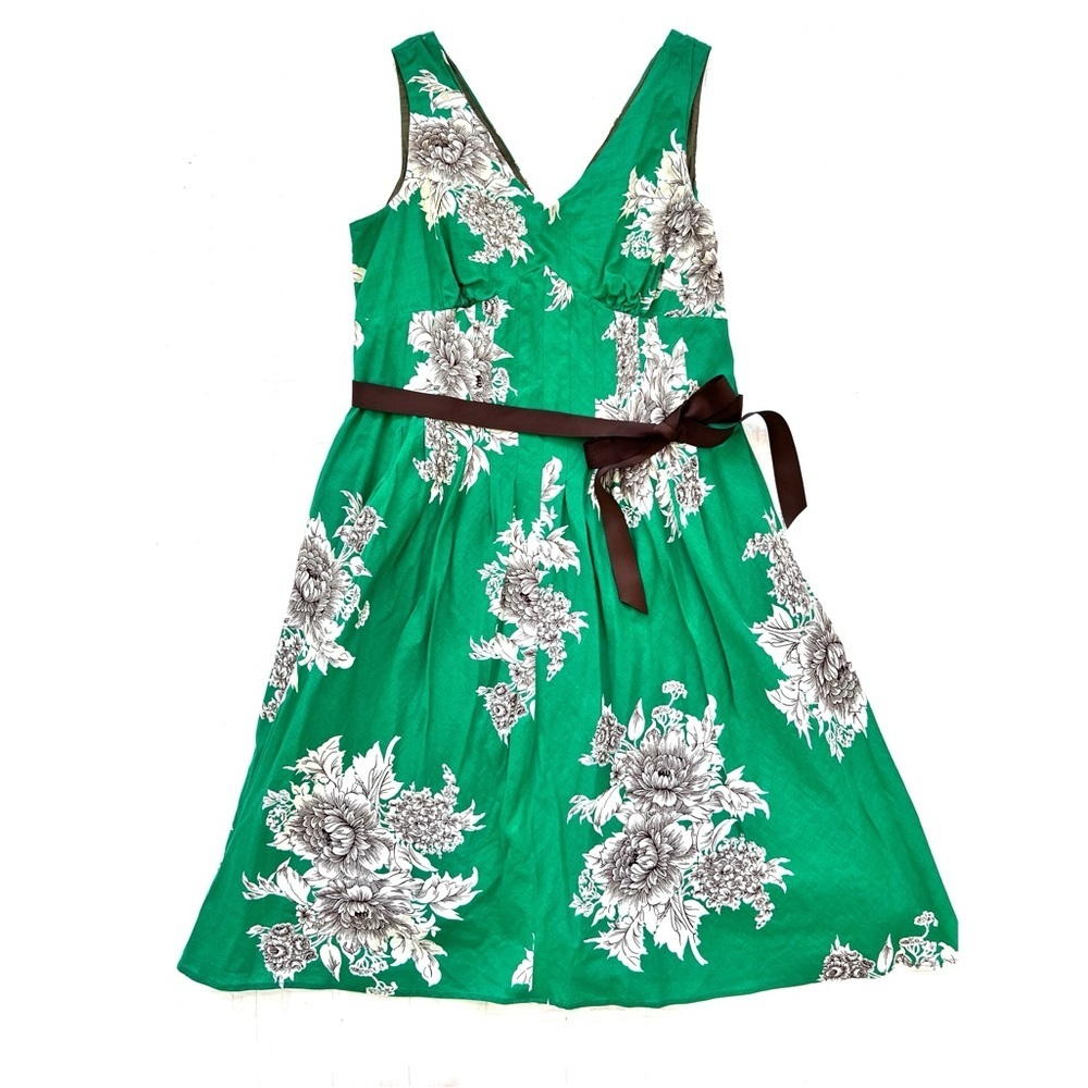 Vintage Studio I Petite 100% Cotton Voile Green Floral Dress EUC